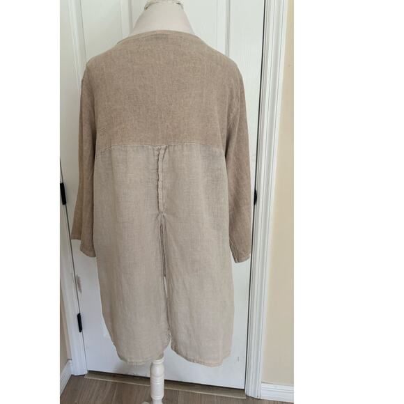 Colette Italy Made Linen Blend Shirt Tan Tunic V-Neck Top - Picture 2 of 7
